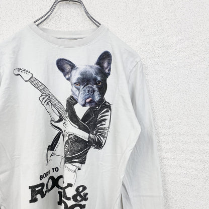 古着 used　ZARA BOYS　長袖アニマルプリントTシャツ　犬　レトロデザイン　クルーネック　白　ホワイト