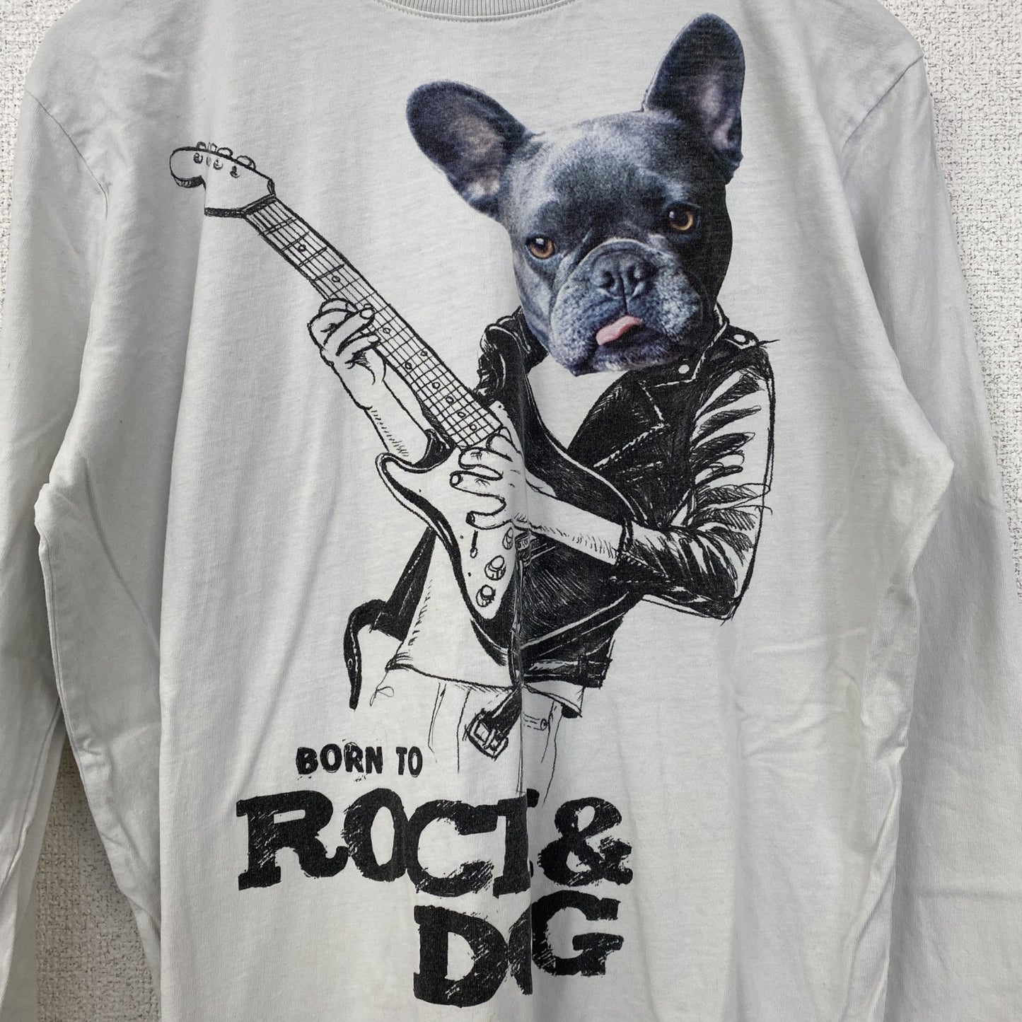 古着 used　ZARA BOYS　長袖アニマルプリントTシャツ　犬　レトロデザイン　クルーネック　白　ホワイト