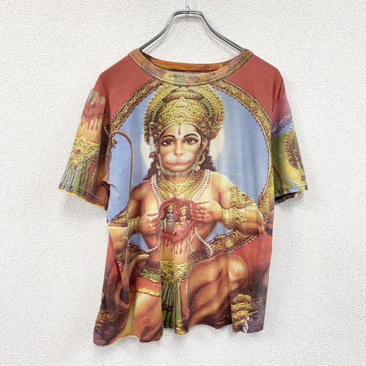 ハヌマーン神　半袖総柄プリントTシャツ　ヒンドゥー教　マルチカラー　
