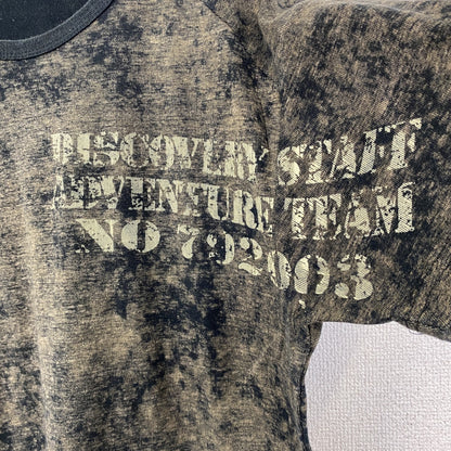 古着 used　ANGELOLITRICO　半袖プリントTシャツ　加工染め　レトロデザイン　クルーネック　黒　ブラック　Mサイズ