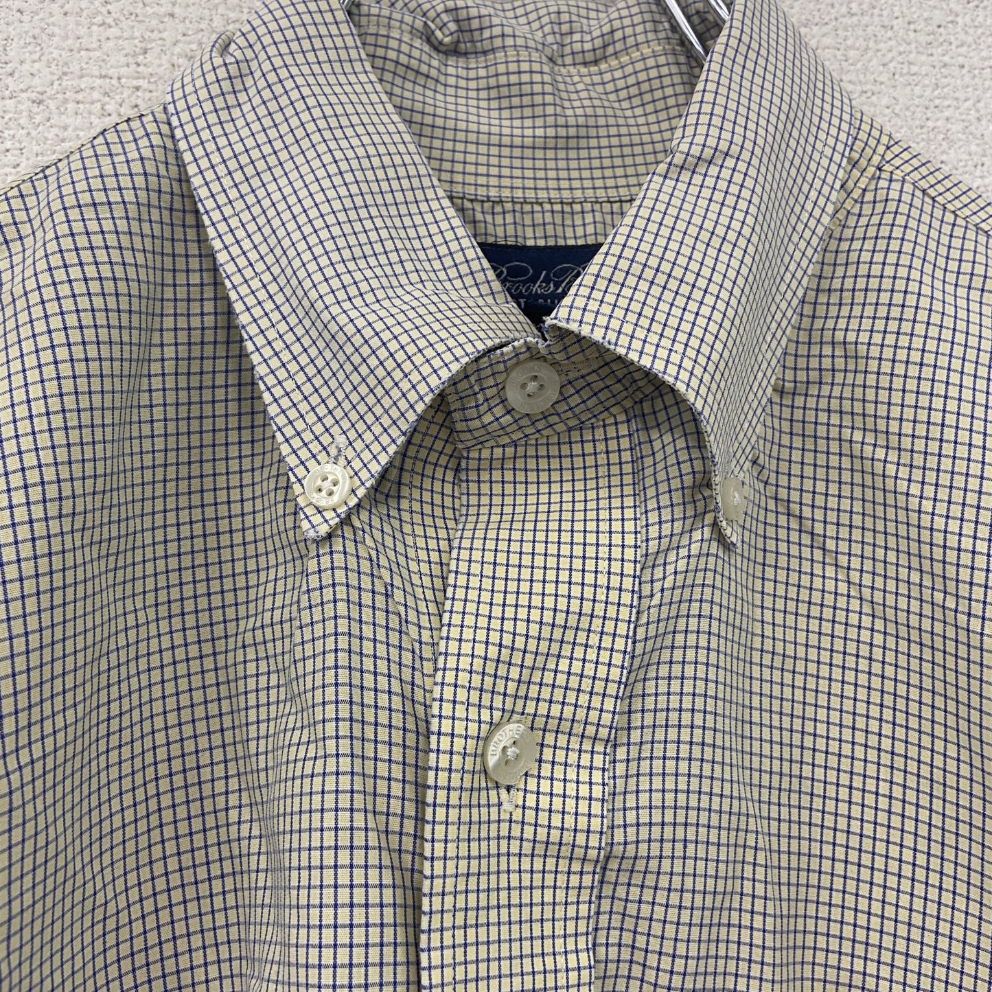 Brooks Brothers　ブルックスブラザーズ　長袖ボタンダウンシャツ　チェック柄　青　ブルー　黄色　イエロー　Mサイズ