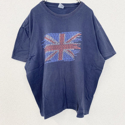 古着 used　GILDAN　ギルダン　半袖プリントTシャツ　レトロデザイン　クルーネック　イギリス　国旗　ネイビー　XXLサイズ