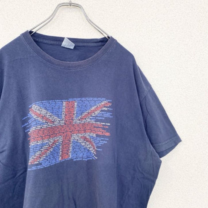 古着 used　GILDAN　ギルダン　半袖プリントTシャツ　レトロデザイン　クルーネック　イギリス　国旗　ネイビー　XXLサイズ