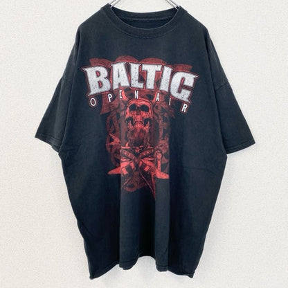 古着 used　半袖プリントTシャツ　レトロデザイン　クルーネック　BALTIC　骸骨　メタル　黒　ブラック　