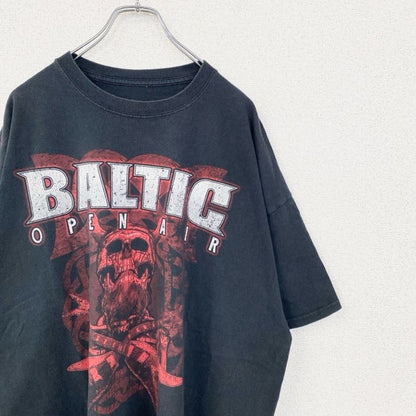 古着 used　半袖プリントTシャツ　レトロデザイン　クルーネック　BALTIC　骸骨　メタル　黒　ブラック　