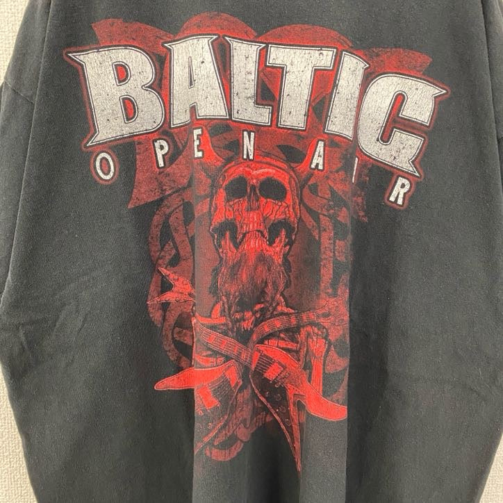 古着 used　半袖プリントTシャツ　レトロデザイン　クルーネック　BALTIC　骸骨　メタル　黒　ブラック　