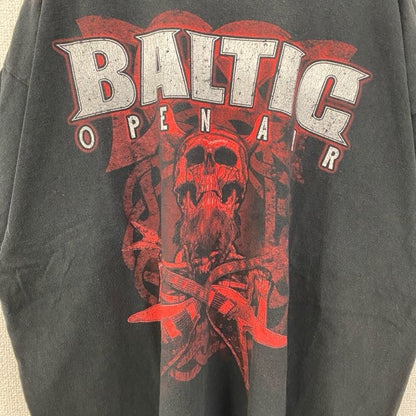 古着 used　半袖プリントTシャツ　レトロデザイン　クルーネック　BALTIC　骸骨　メタル　黒　ブラック　