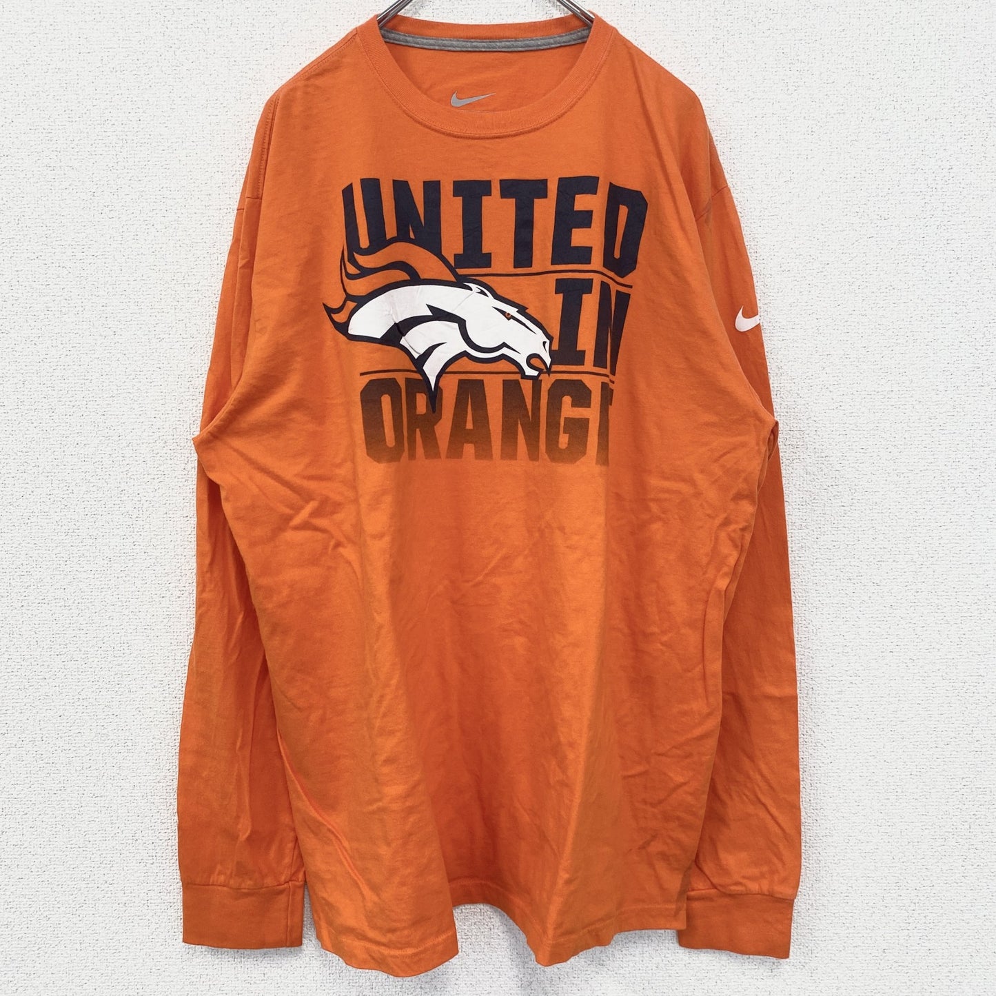 古着　used　NIKE　長袖プリントTシャツ　デンバー・ブロンコス　UNITED IN ORANGE　オレンジ　XXLサイズ