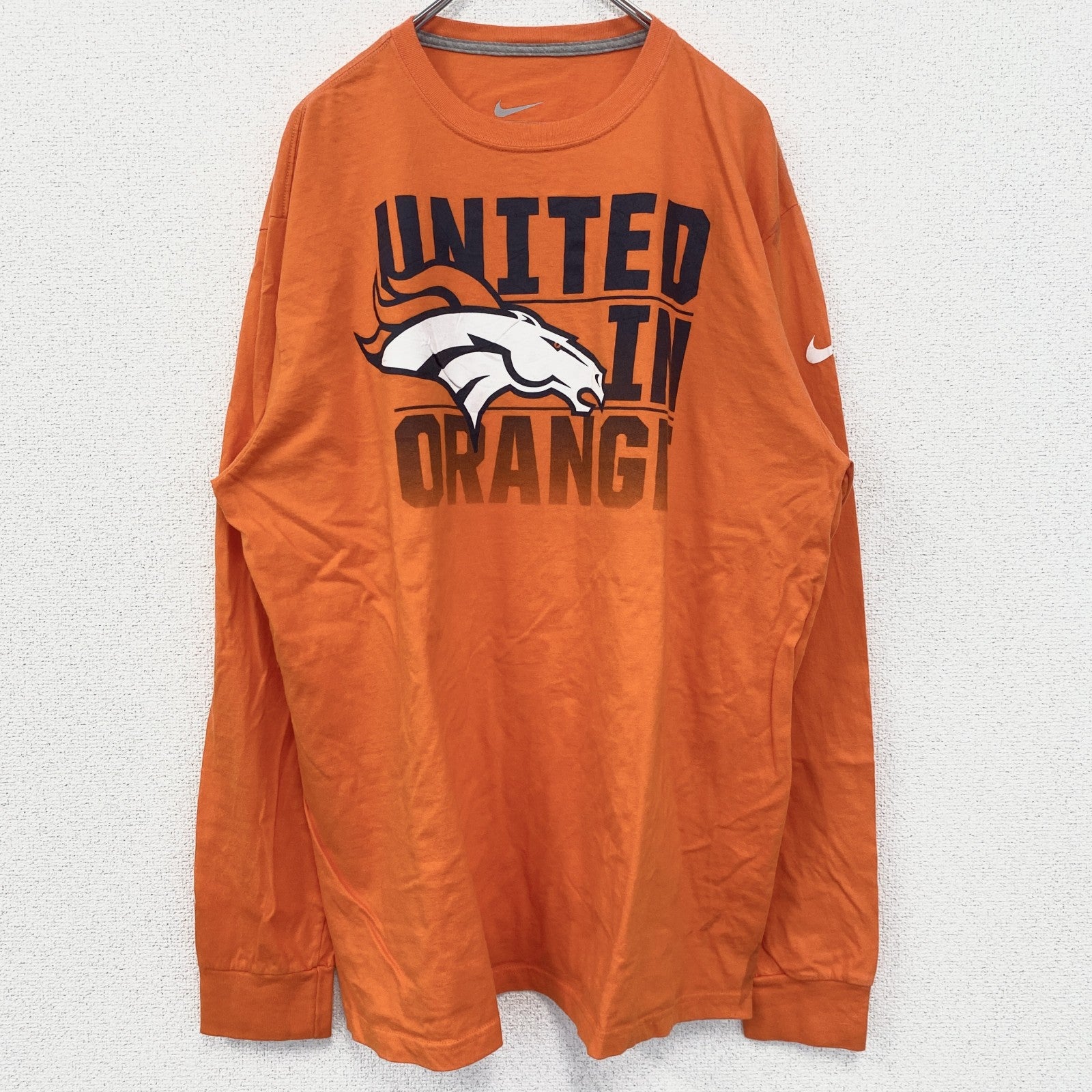 古着　used　NIKE　長袖プリントTシャツ　デンバー・ブロンコス　UNITED IN ORANGE　オレンジ　XXLサイズ
