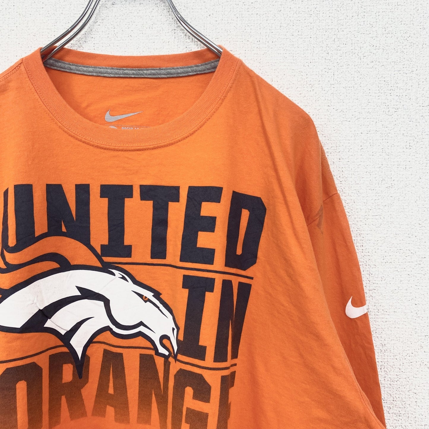 古着　used　NIKE　長袖プリントTシャツ　デンバー・ブロンコス　UNITED IN ORANGE　オレンジ　XXLサイズ