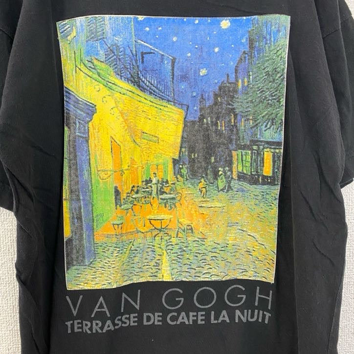 古着 used　ALMA MATER　半袖プリントTシャツ　レトロデザイン　クルーネック　ゴッホ　夜のカフェテラス　黒　ブラック