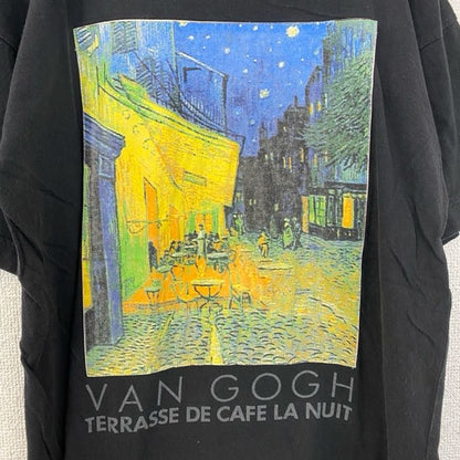 古着 used　ALMA MATER　半袖プリントTシャツ　レトロデザイン　クルーネック　ゴッホ　夜のカフェテラス　黒　ブラック