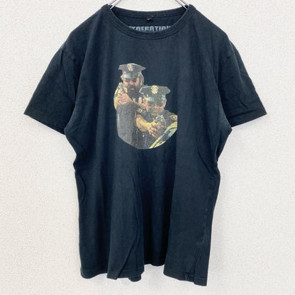古着 used　半袖プリントTシャツ　レトロデザイン　クルーネック　警官　ポリス　POLICE　黒　ブラック　Mサイズ