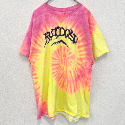 古着　used　Hanes　ヘインズ　半袖プリントTシャツ　タイダイ　RUIDOSO　ピンク　黄　イエロー　XLサイズ