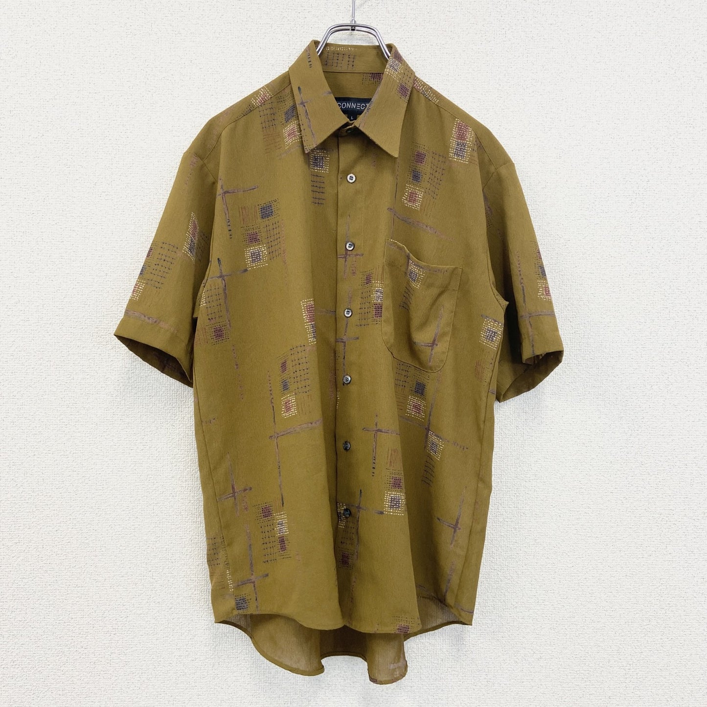 古着 used　CONNECT コネクト　半袖総柄シャツ　ペイズリー　イエロー　黄金色　レトロデザイン　Lサイズ
