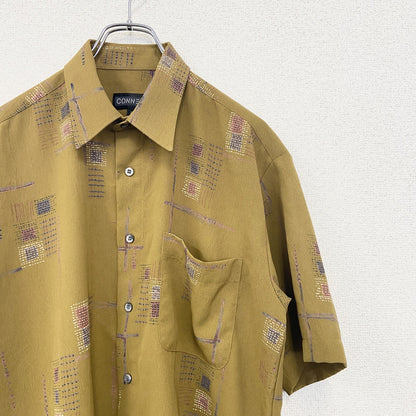 古着 used　CONNECT コネクト　半袖総柄シャツ　ペイズリー　イエロー　黄金色　レトロデザイン　Lサイズ