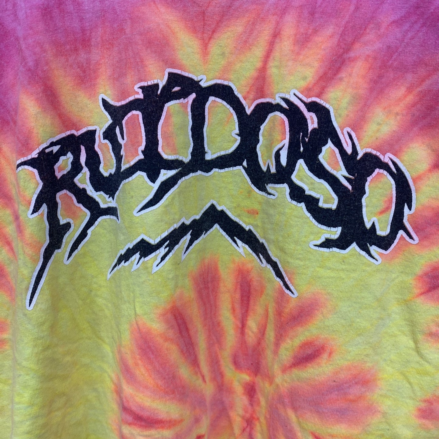 古着　used　Hanes　ヘインズ　半袖プリントTシャツ　タイダイ　RUIDOSO　ピンク　黄　イエロー　XLサイズ