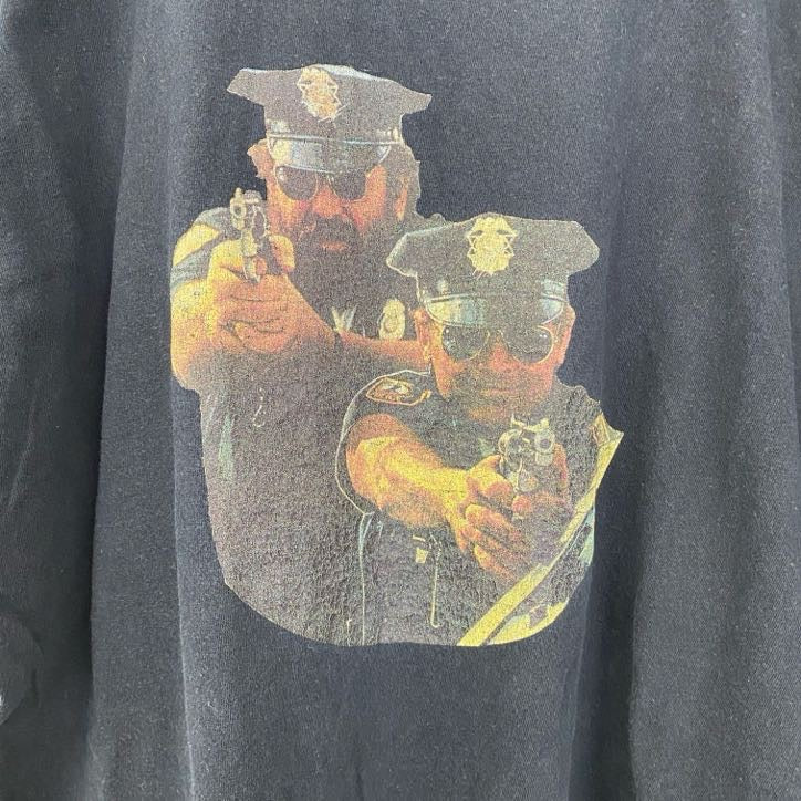 古着 used　半袖プリントTシャツ　レトロデザイン　クルーネック　警官　ポリス　POLICE　黒　ブラック　Mサイズ