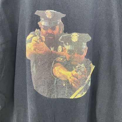 古着 used　半袖プリントTシャツ　レトロデザイン　クルーネック　警官　ポリス　POLICE　黒　ブラック　Mサイズ
