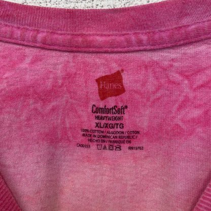 古着　used　Hanes　ヘインズ　半袖プリントTシャツ　タイダイ　RUIDOSO　ピンク　黄　イエロー　XLサイズ