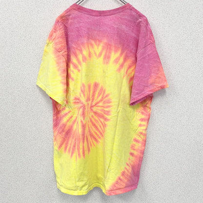 古着　used　Hanes　ヘインズ　半袖プリントTシャツ　タイダイ　RUIDOSO　ピンク　黄　イエロー　XLサイズ