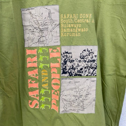 古着 used　半袖プリントTシャツ　レトロデザイン　SAFARI ZONE　地図　クルーネック　緑　グリーン　Mサイズ