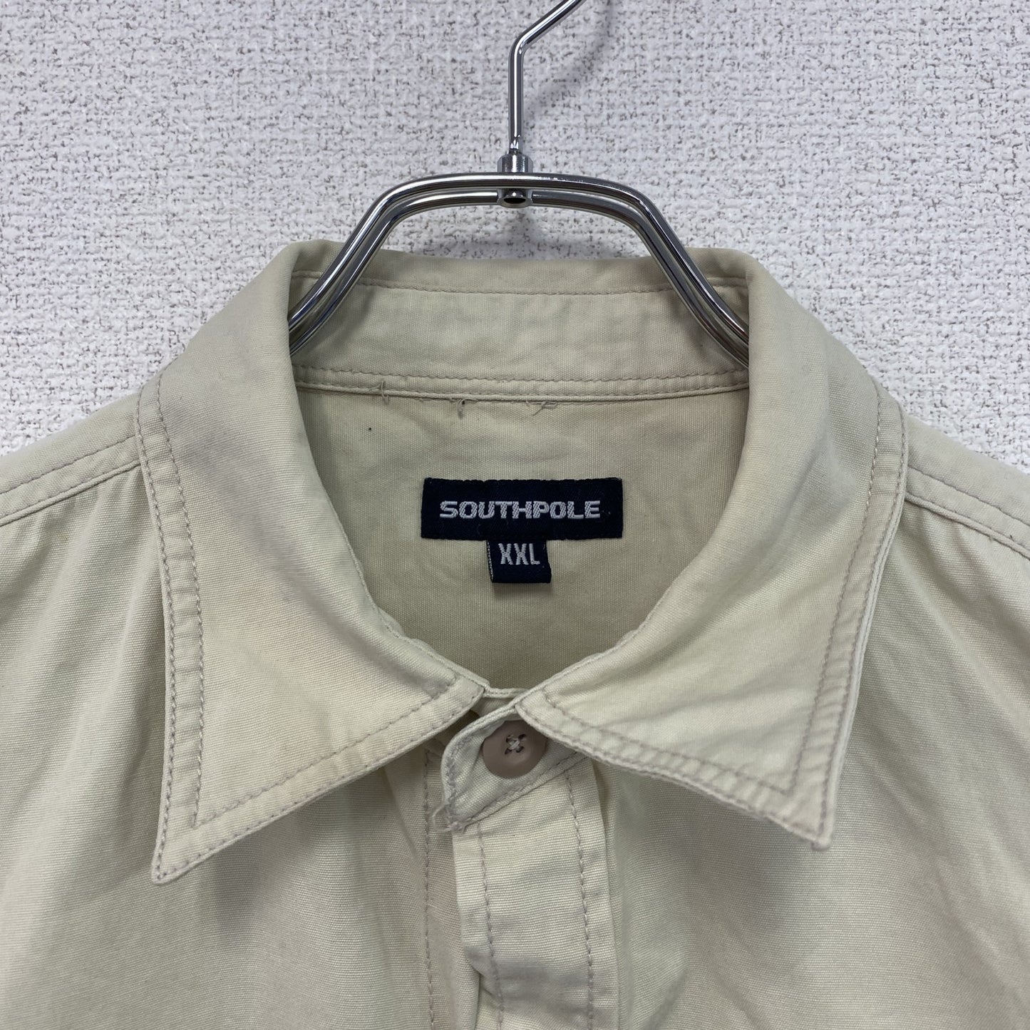 SOUTHPOLE　サウスポール　半袖ワークシャツ　刺繍ロゴ　エポレット　フラップポケット　3連プリント　ベージュ　2XLサイズ