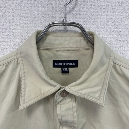 SOUTHPOLE　サウスポール　半袖ワークシャツ　刺繍ロゴ　エポレット　フラップポケット　3連プリント　ベージュ　2XLサイズ