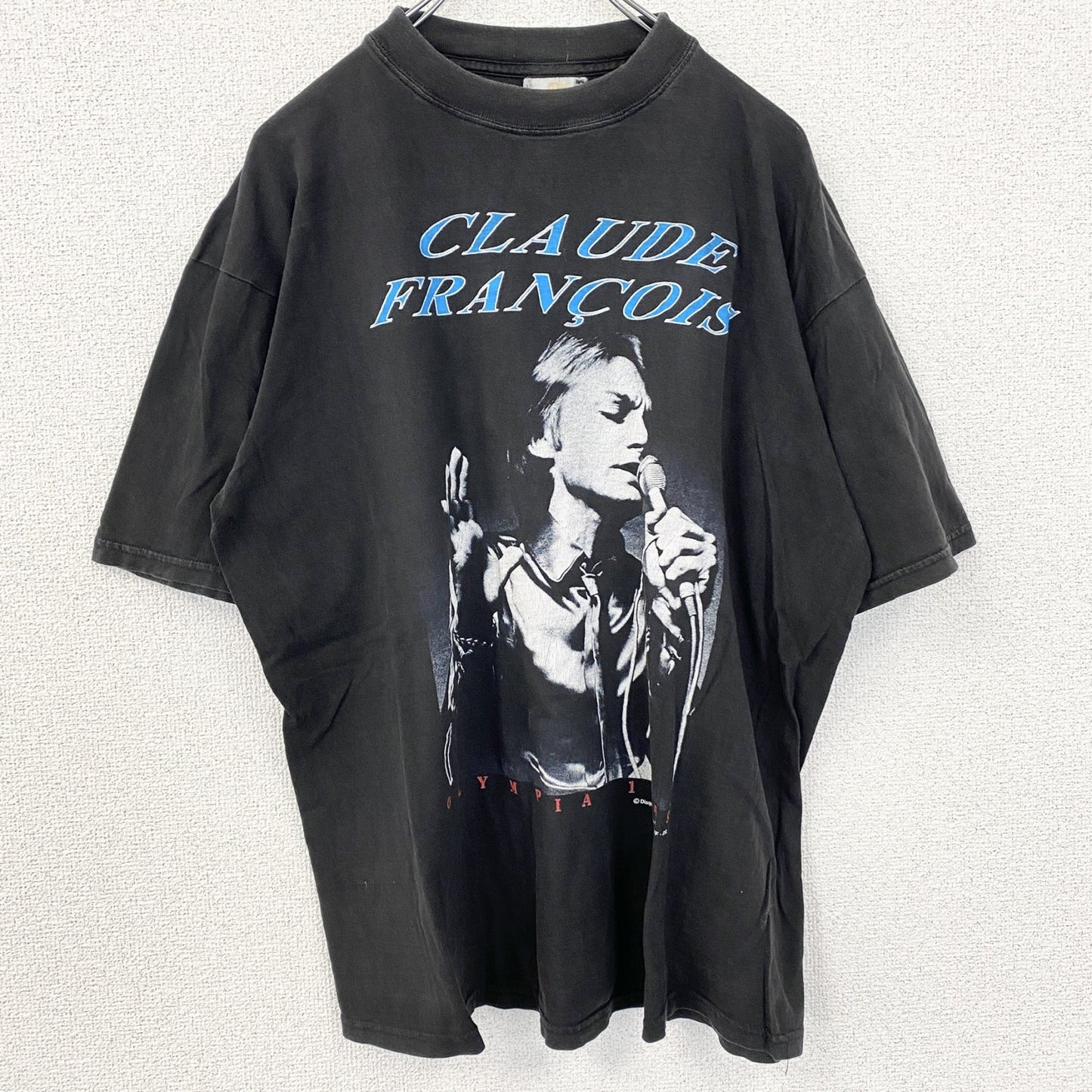 古着 used　半袖プリントTシャツ　CLAUDE FRANCOIS　クルーネック　レトロデザイン　黒　ブラック　
