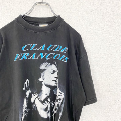 古着 used　半袖プリントTシャツ　CLAUDE FRANCOIS　クルーネック　レトロデザイン　黒　ブラック　