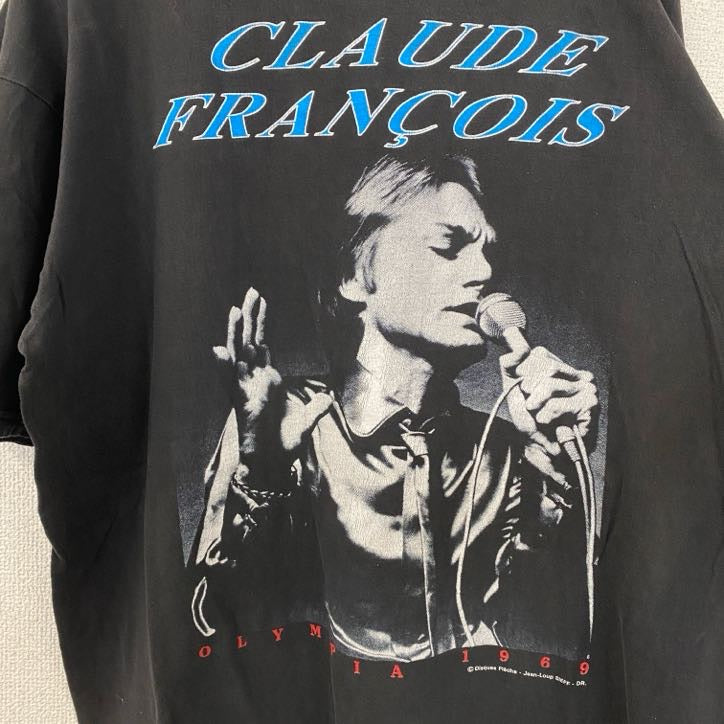 古着 used　半袖プリントTシャツ　CLAUDE FRANCOIS　クルーネック　レトロデザイン　黒　ブラック　