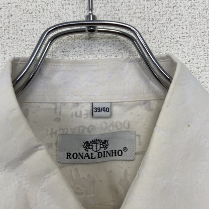 古着 used　RONAL DINHO　ランダムプリント　カジュアル半袖シャツ　ホワイト　白　レトロデザイン　Lサイズ