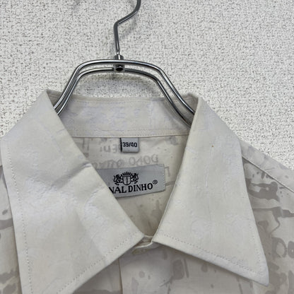 古着 used　RONAL DINHO　ランダムプリント　カジュアル半袖シャツ　ホワイト　白　レトロデザイン　Lサイズ