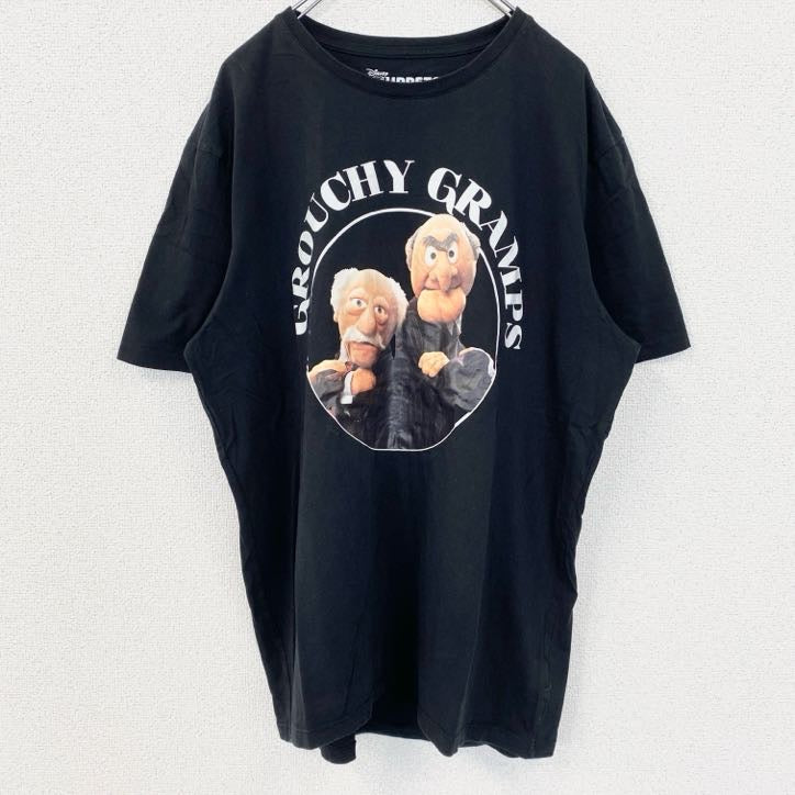 古着 used　半袖ムービープリントTシャツ　Disney　ディズニ　THE MUPPETS　クルーネック　レトロ　黒　ブラック