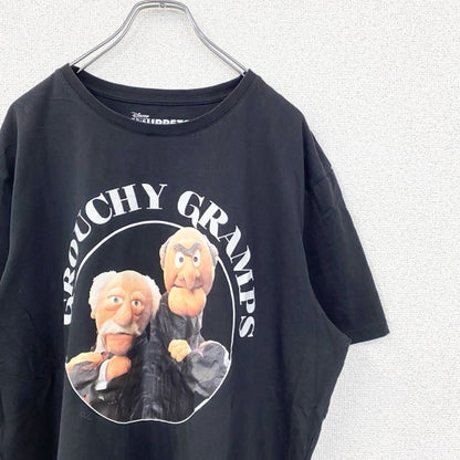 古着 used　半袖ムービープリントTシャツ　Disney　ディズニ　THE MUPPETS　クルーネック　レトロ　黒　ブラック