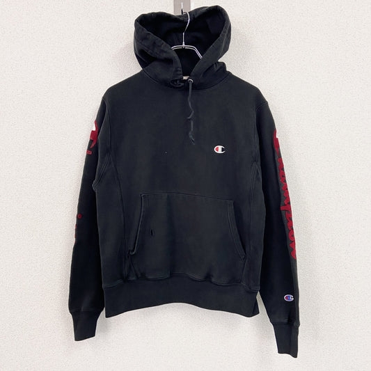 Champion　チャンピオン　リバースウィーブ　スウェットパーカー/フーディー　デカロゴ　刺繍ロゴ　現行　黒　ブラック　Sサイズ