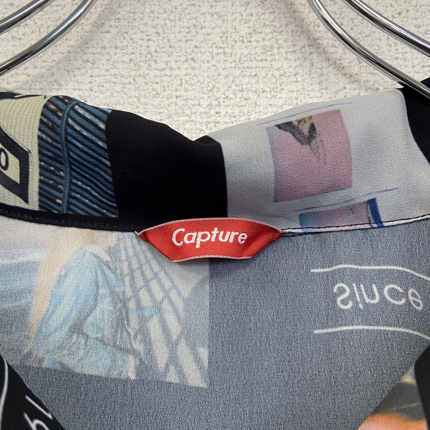 古着 used　CAPTURE フォトプリント　オープンカラー　オーバーサイズ　開襟半袖シャツ　ブラック　黒　レトロデザイン