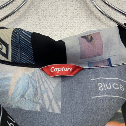 古着 used　CAPTURE フォトプリント　オープンカラー　オーバーサイズ　開襟半袖シャツ　ブラック　黒　レトロデザイン