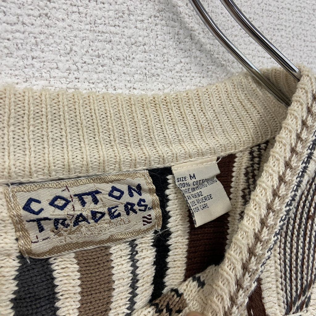 ～90s　COTTON TRADERS　COOGI風コットンニットセーター　3Dニット　ヴィンテージ　総柄　マルチカラー　Mサイズ
