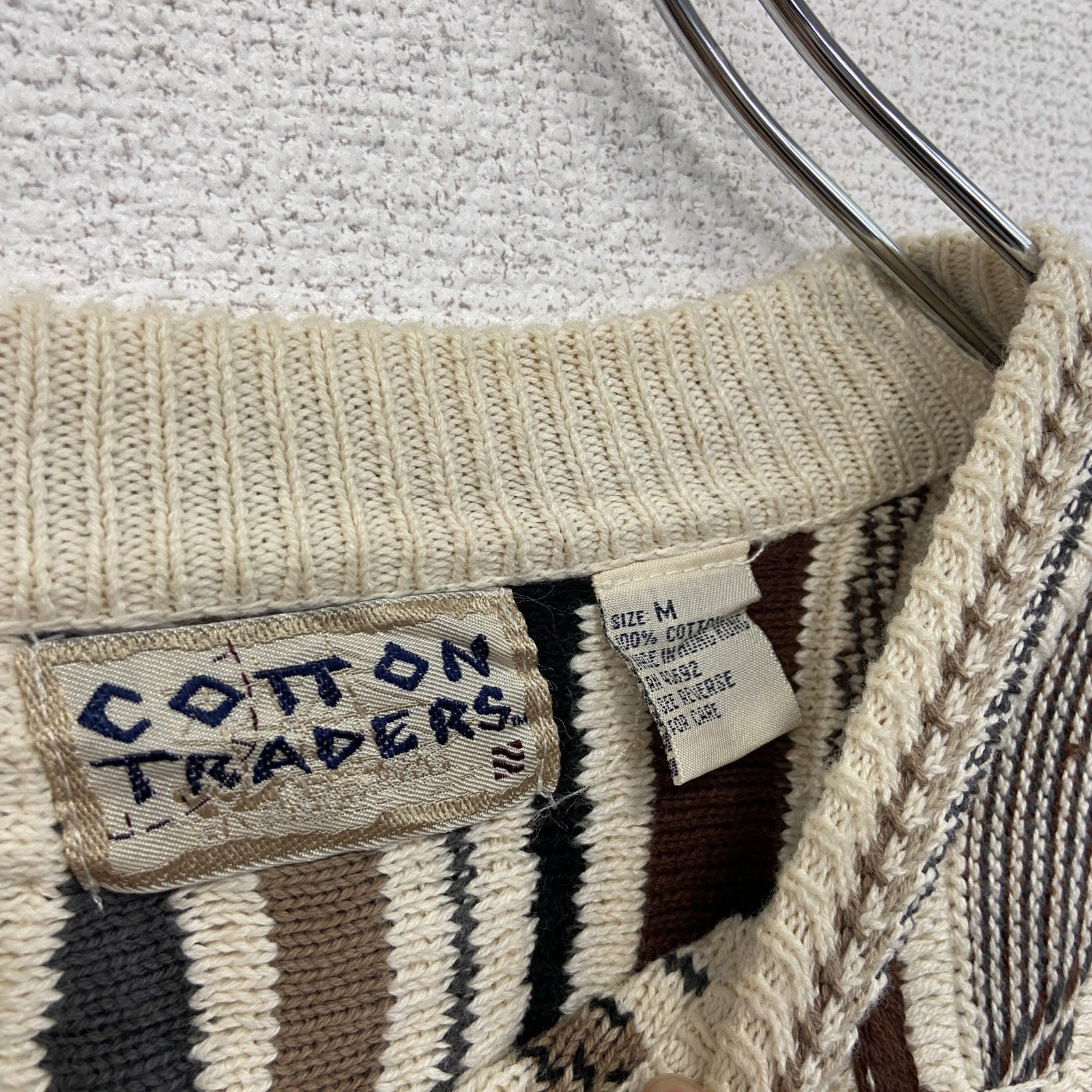 ～90s　COTTON TRADERS　COOGI風コットンニットセーター　3Dニット　ヴィンテージ　総柄　マルチカラー　Mサイズ