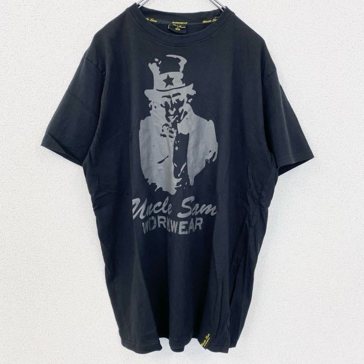 古着 used　半袖プリントTシャツ　Uncle Sain　クルーネック　レトロデザイン　黒　ブラック　XLサイズ