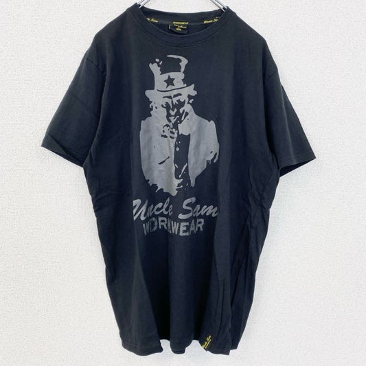 古着 used　半袖プリントTシャツ　Uncle Sain　クルーネック　レトロデザイン　黒　ブラック　XLサイズ