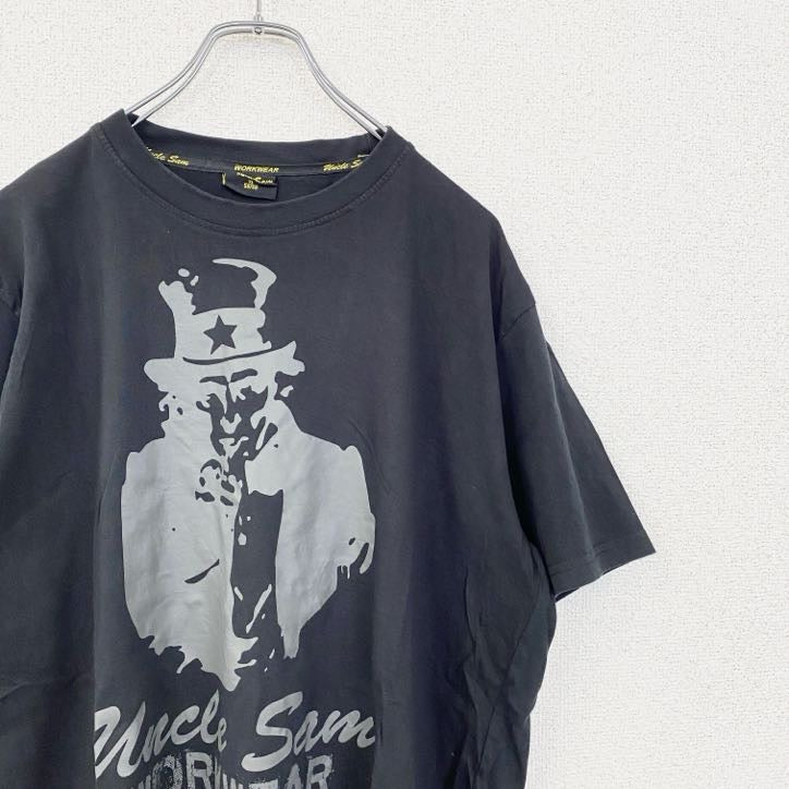 古着 used　半袖プリントTシャツ　Uncle Sain　クルーネック　レトロデザイン　黒　ブラック　XLサイズ