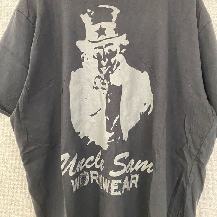 古着 used　半袖プリントTシャツ　Uncle Sain　クルーネック　レトロデザイン　黒　ブラック　XLサイズ