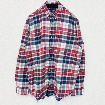 古着　used　CHAPS EST 1978　チャップス　長袖ボタンダウンシャツ　チェック柄　赤　白　青　レトロデザイン　Mサイズ