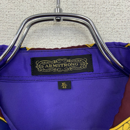 古着 used　ARMSTRONG　長袖総柄シャツ　パープル　紫　幾何学模様　マルチカラー　レトロデザイン　XLサイズ