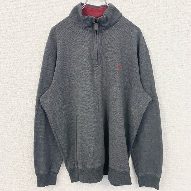 古着 used　U.S.POLOASSN.　ユーエスポロアッスン　長袖ハーフジップスウェット　プルオーバー　グレー　XLサイズ