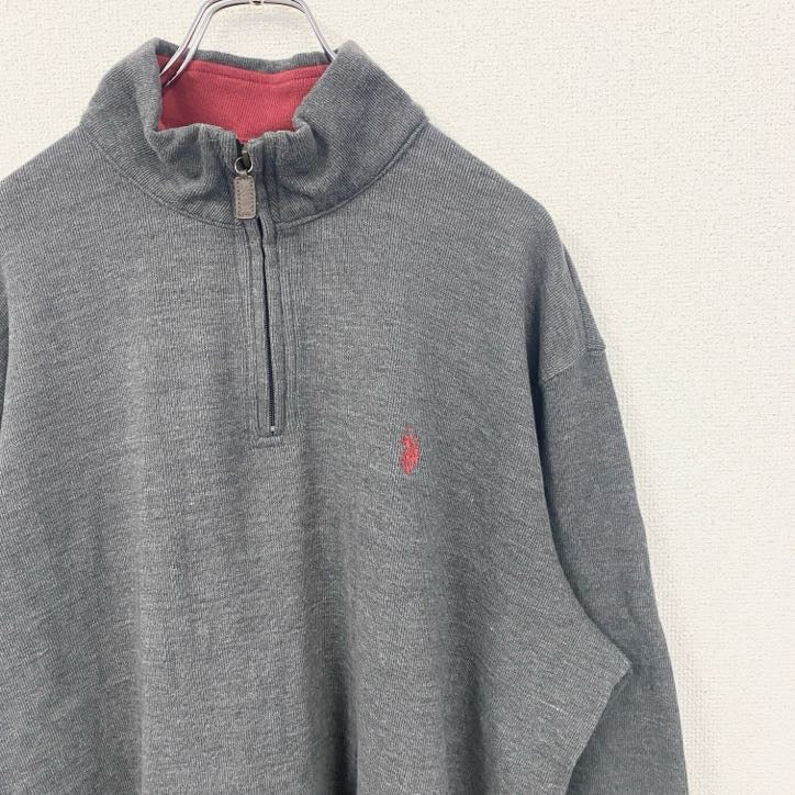 古着 used　U.S.POLOASSN.　ユーエスポロアッスン　長袖ハーフジップスウェット　プルオーバー　グレー　XLサイズ