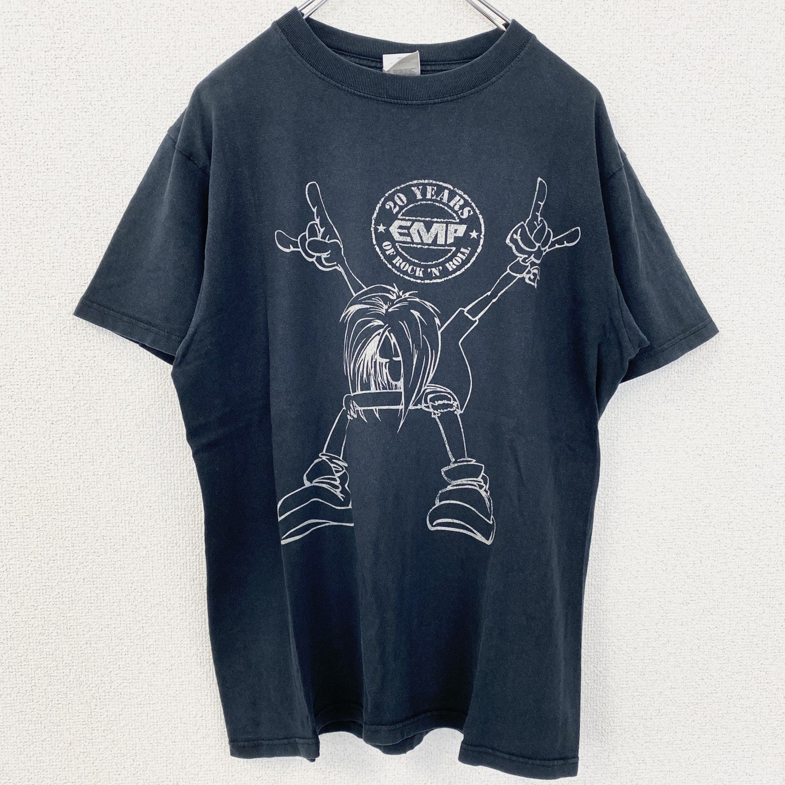 古着 used　半袖プリントTシャツ　rock 'n' roll　 EMP　クルーネック　レトロデザイン　黒　ブラック　XLサイズ