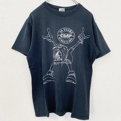 古着 used　半袖プリントTシャツ　rock 'n' roll　 EMP　クルーネック　レトロデザイン　黒　ブラック　XLサイズ
